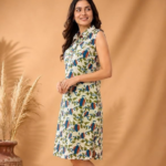 Kalamkari Print Sleeveless Kurti, Shirt Collar Kurta Dress