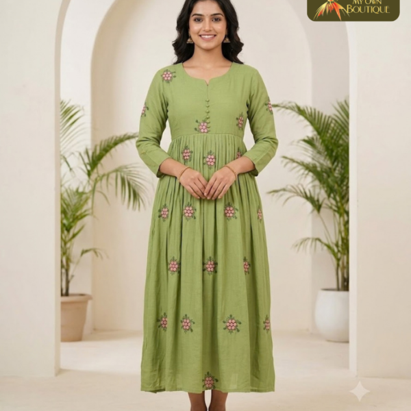 Mul Chendri  With lining Hand work kurti 04
